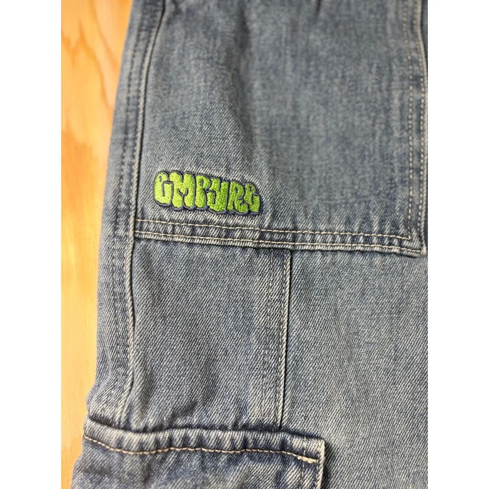 Empyre Womens Y2K Cargo‎ Jeans Medium Wash Blue Wide Leg Embroidered Size 0